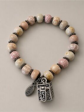 JILZARAH Pink Beaded Stretch Bracelet Faith Prayer Box Charm